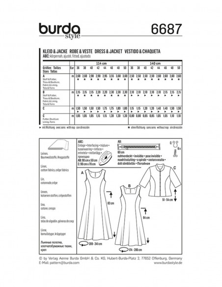 Patron Burda 6687 Robe et veste
