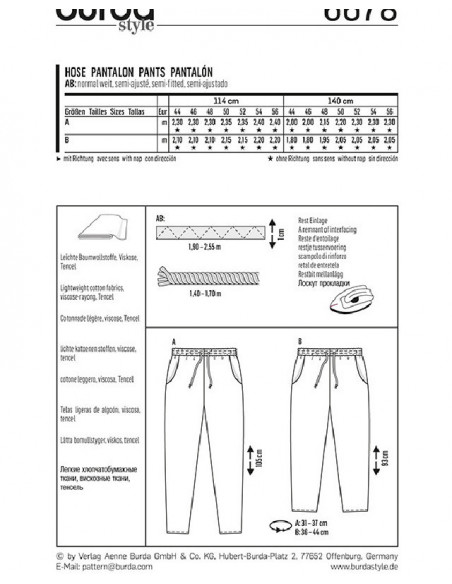 Patron Burda 6678 Pantalon