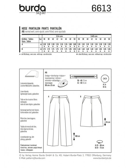 Patron Burda 6613 Pantalon et bermuda