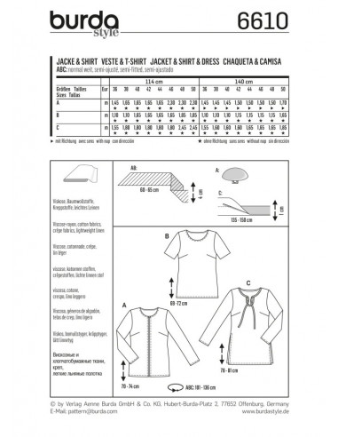 Patron Burda 6610 Veste et Tee-Shirt