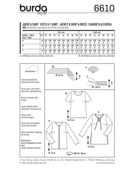 Patron Burda 6610 Veste et Tee-Shirt
