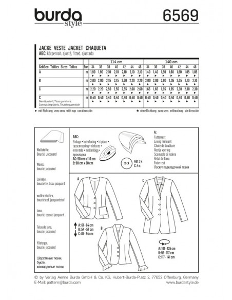 Patron Burda 6569 Veste