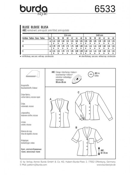 Patron Burda 6533 Blouse