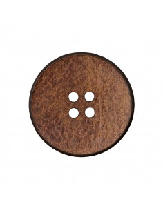 Bouton cuir, 4-trous, recyclé, 23mm, marron