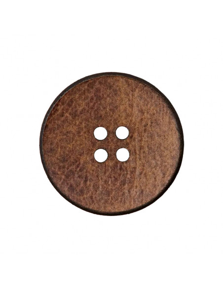 Bouton cuir, 4-trous, recyclé, 23mm, marron