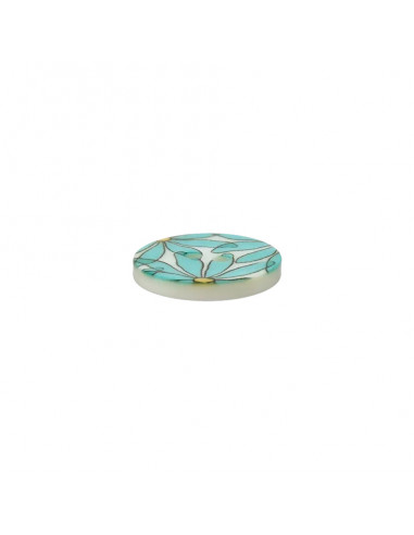 Bouton polyester, 2 trous, fleurs, 18mm, turquoise clair
