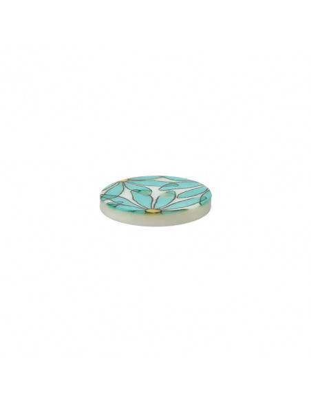 Bouton polyester, 2 trous, fleurs, 18mm, turquoise clair