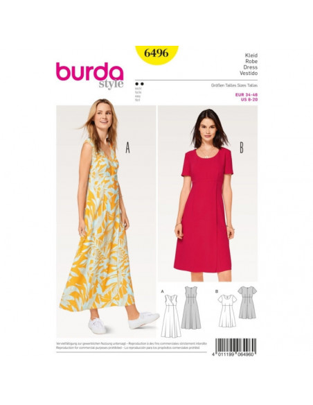 Patron Burda 6496 - Robe du 36 au 48 FR