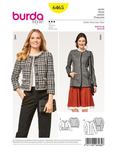 Patron Burda 6465 Veste