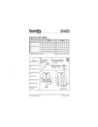Patron Burda 6465 Veste