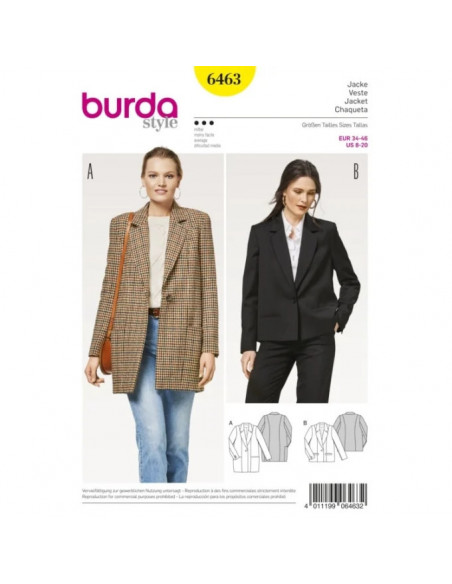Patron Burda 6463 Veste