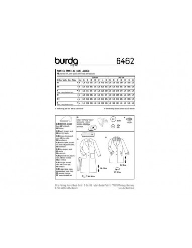 Patron Burda 6462 Manteau