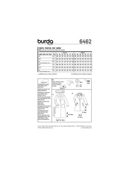 Patron Burda 6462 Manteau