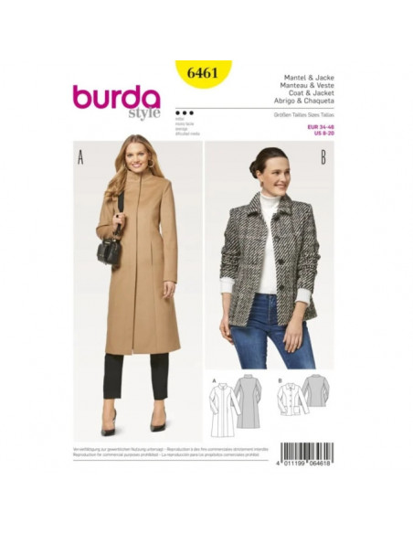 Patron Burda 6461 Manteau et veste