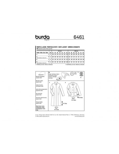 Patron Burda 6461 Manteau et veste
