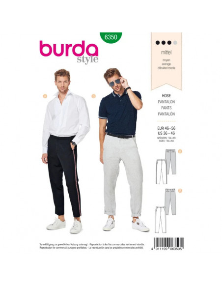 Patron Burda 6350 - Pantalon pour hommes de 46 à 56