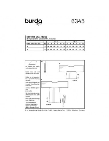 Patron Burda 6345 - Robe et Tee-Shirt pour femmes de 36 à 46