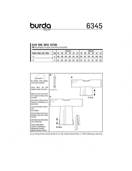 Patron Burda 6345 - Robe et Tee-Shirt pour femmes de 36 à 46