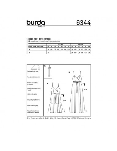 Patron Burda 6344 - Robe pour femmes de 36 à 46