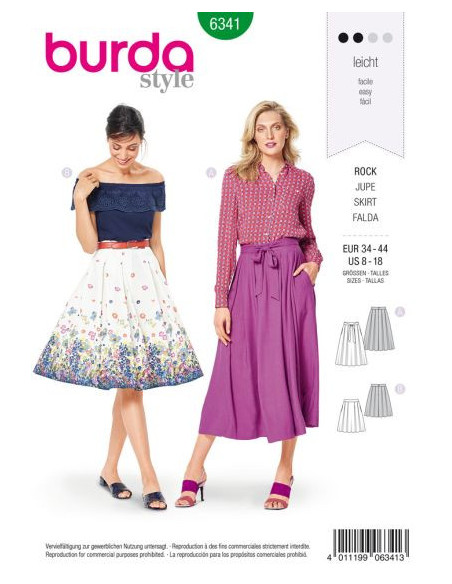Patron Burda 6341 - Jupe pour femmes de 34 à 44