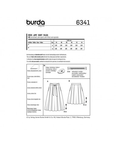 Patron Burda 6341 - Jupe pour femmes de 34 à 44