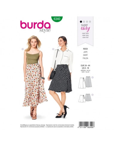 Patron Burda 6340 - Jupe pour femmes de 36 à 46