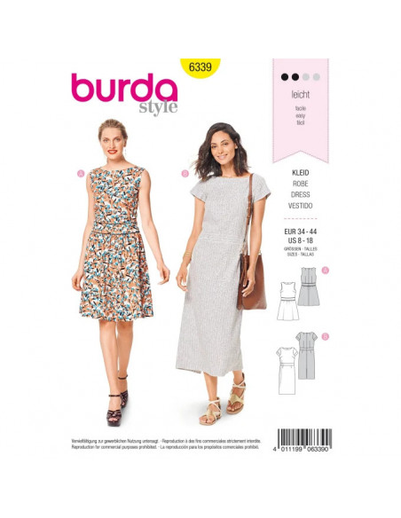 Patron Burda 6339 - Robe pour femmes de 34 à 44