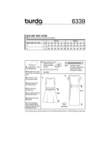 Patron Burda 6339 - Robe pour femmes de 34 à 44
