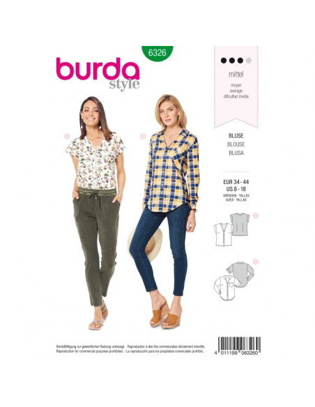 Patron Burda 6326 - Chemisier pour femmes de 34 à 44