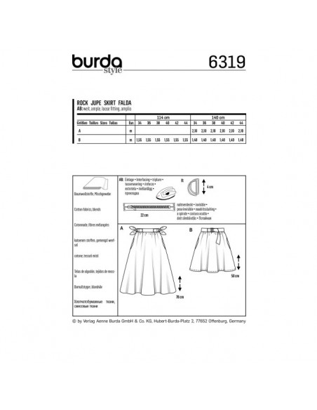 Patron Burda 6319 - Jupe pour femmes de 34 à 44 FR