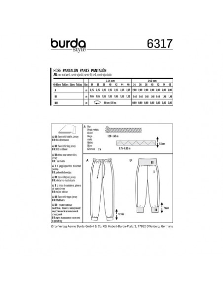Patron Burda 6317 -  Pantalon pour femmes de 34 à 46