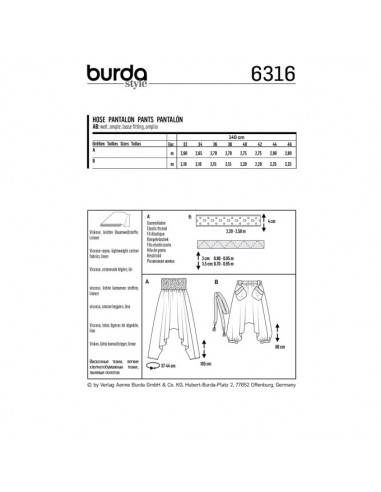 Patron Burda 6316 - Pantalon pour femmes de 32 à 46