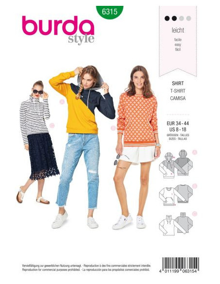 Patron Burda 6315 - Sweat pour femmes de 36 à 46