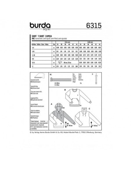 Patron Burda 6315 - Sweat pour femmes de 36 à 46