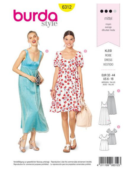 Patron Burda 6312 - Robe pour femmes de 32 à 44
