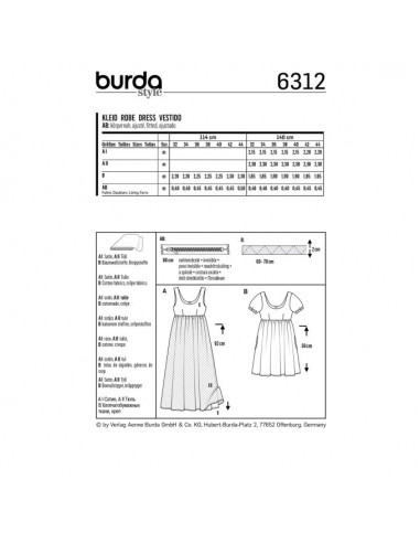Patron Burda 6312 - Robe pour femmes de 32 à 44