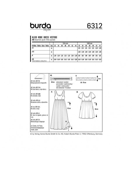 Patron Burda 6312 - Robe pour femmes de 32 à 44