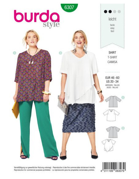 Patron Burda 6307 - Blouse pour femmes de 46 à 60