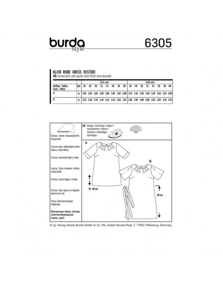 Patron Burda 6305 - Tee-Shirt, tunique ou robe de femmes de 46 à 60
