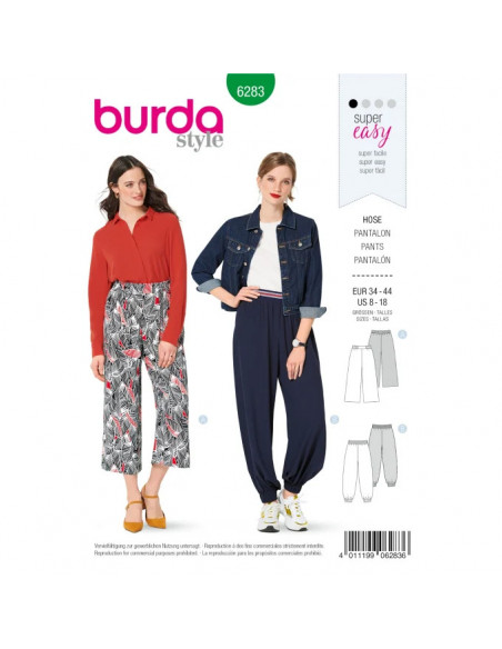 Patron Burda 6283 Pantalon bouffant pour femmes de 36 à 46