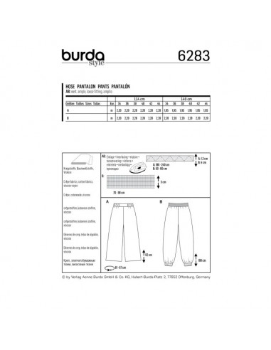 Patron Burda 6283 Pantalon bouffant pour femmes de 36 à 46