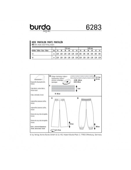 Patron Burda 6283 Pantalon bouffant pour femmes de 36 à 46