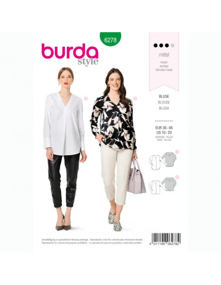 Patron Burda 6278 Blouse à longues manches de 36 à 46