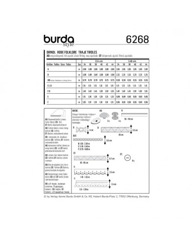 Patron Burda 6268 Robe et blouse tyrolienne pour femmes de 34 à 44