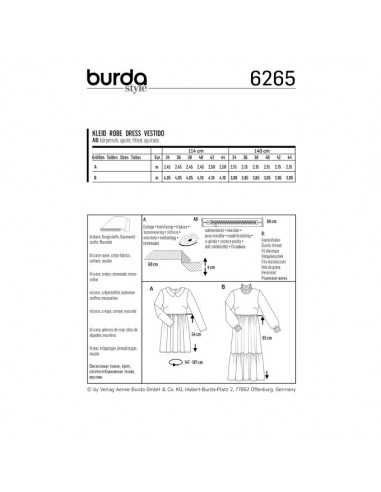 Patron Burda 6265 Robe col Claudine pour femmes de 34 à 44