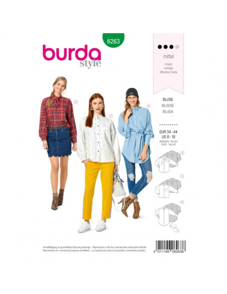 Patron Burda 6263 Chemisier à variation de cols pour femmes de 34 à 44