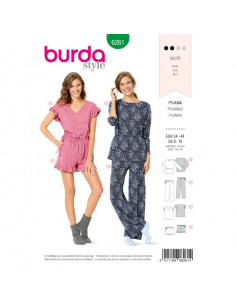 Patron Burda 6261 Pyjama et pyjashort pour femmes de 36 à 46
