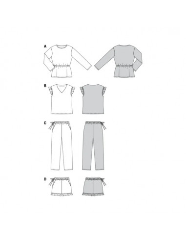 Patron Burda 6261 Pyjama et pyjashort pour femmes de 36 à 46