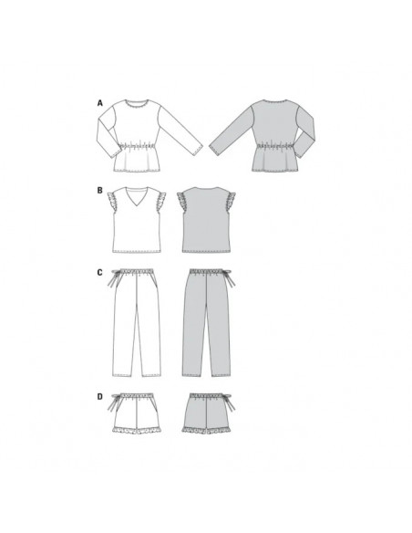 Patron Burda 6261 Pyjama et pyjashort pour femmes de 36 à 46