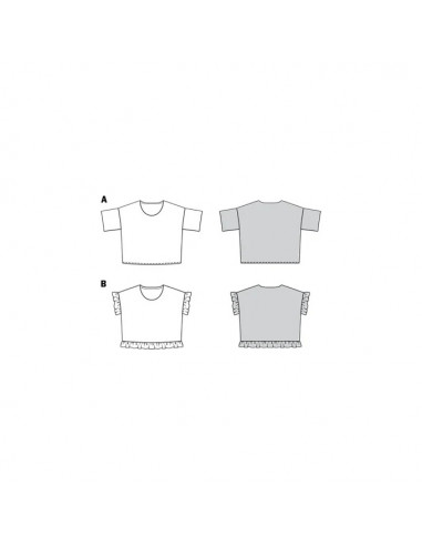 Patron Burda 6243 Tee-Shirt  femme carré, avec ou sans volants - du 34 au 44